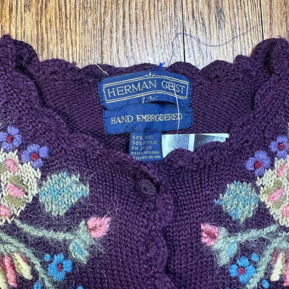 Vintage 90s Herman Geist Purple Wool Blend Cardigan Sweater - Picture 3 of 4